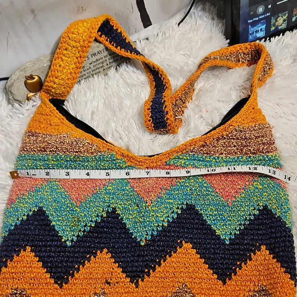 Crochet Hobo Bag Shoulder Bag‎ Chevron Colorful Handmade Hippie Boho Purse